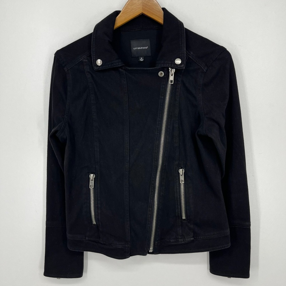 Liverpool Jacket Women's Size M Black Full Zip Solid Collared Pockets Biker Moto